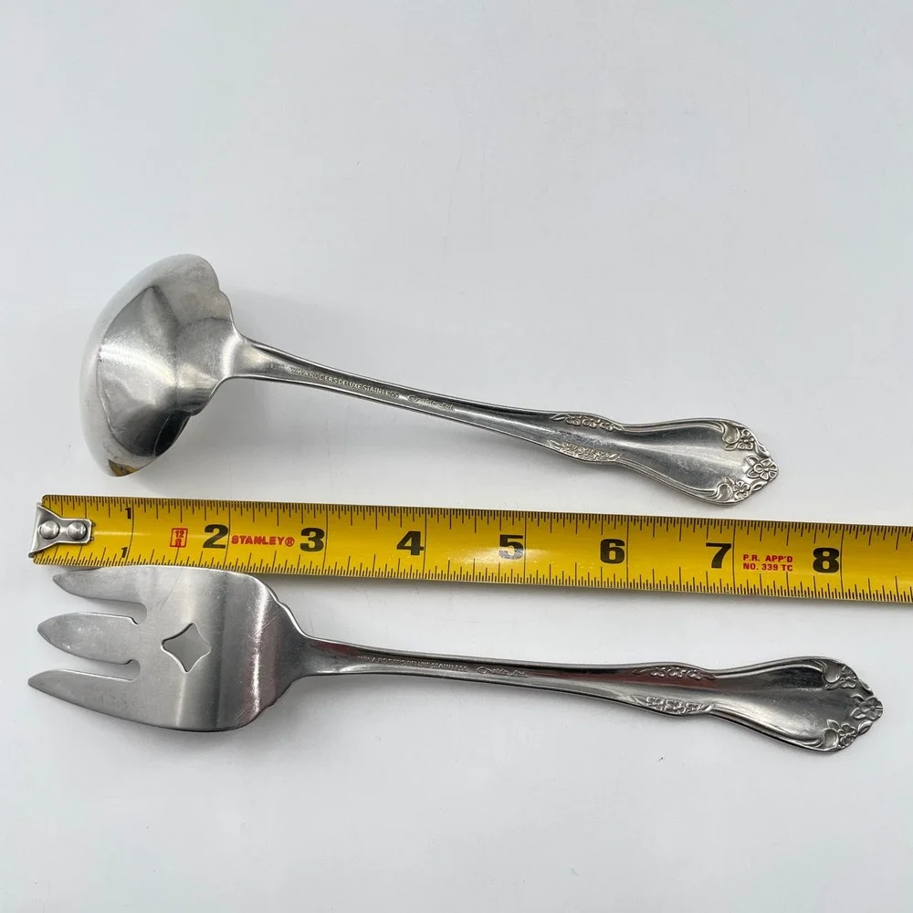 Wm Rogers Oneida Mansfield Gravy Ladle Serving Meat Fork Glossy Vintage